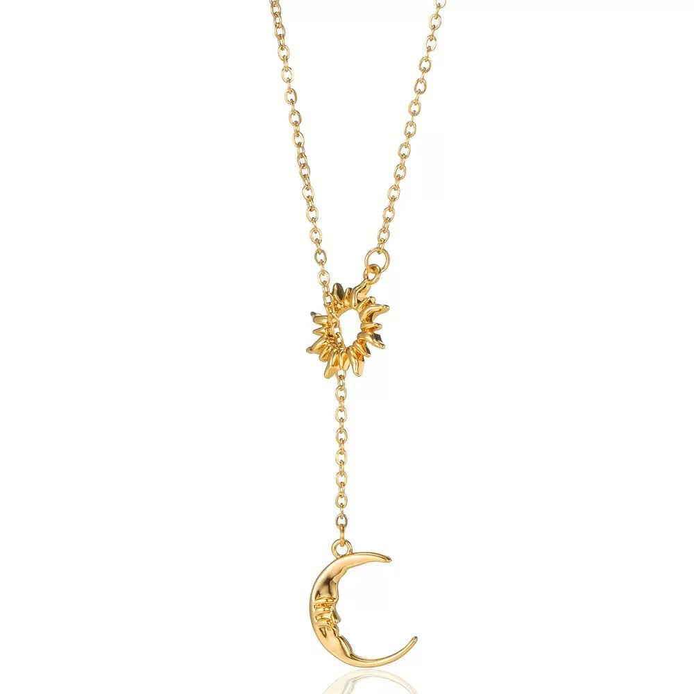 Sun and Moon Necklace for Women Gold Sun Y Lariat Necklace Silver Moon Pendant Necklace