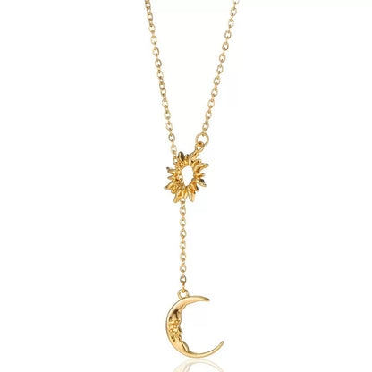 Sun and Moon Necklace for Women Gold Sun Y Lariat Necklace Silver Moon Pendant Necklace