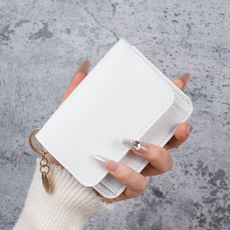 Small Wallet for Women RFID Blocking Genuine Leather Card Case Slim Tri-Fold Wallet with Zipper Pocket and Keychain
