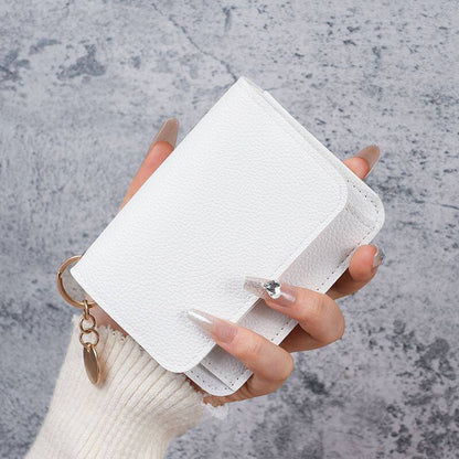 Small Wallet for Women RFID Blocking Genuine Leather Card Case Slim Tri-Fold Wallet with Zipper Pocket and Keychain