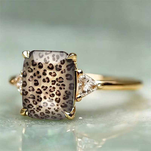 Vintage Light Luxury Glitter Leopard Print Square Fashion Ring