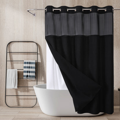 Double-Layer Waffle-Weave Waterproof Shower Curtain with Large Grommets