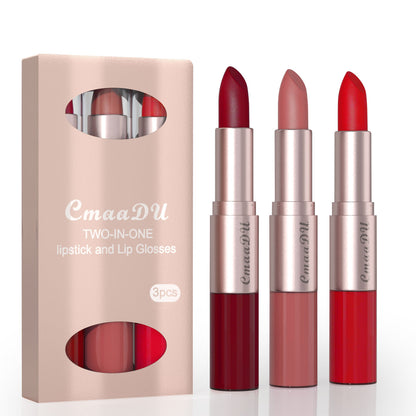 3Pcs/Set Two-in-one Lipstick and Lip Gloss Waterproof, Long-lasting, Multi-functional