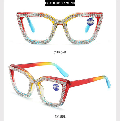 Rhinestone bling Diamond Reading Glasses Square Blue Light Blocking Readers