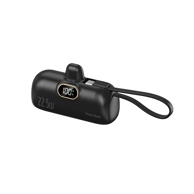 22.5W Fast Charging Mini Capsule Power Bank — 5000mAh Built-in Cables, LED Display