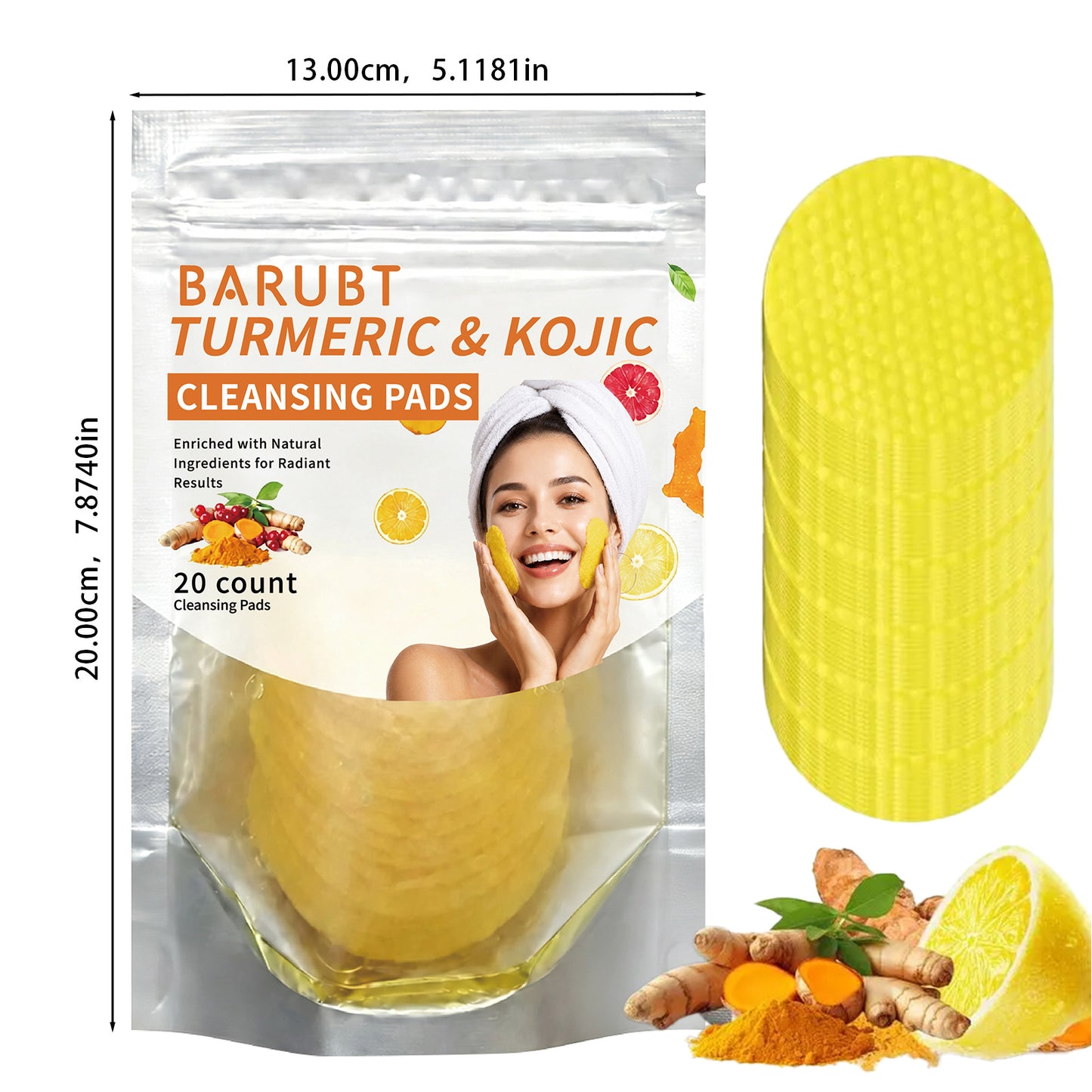 Turmeric & Kojic Cleansing Pads - 20 Pads for Deep Pore Clean