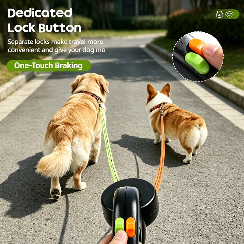 Dog Leashes Dual Dogs Pet Leash Ropes Auto Retractable Cat Traction Rope Adjustable Dog Strap Flexible
