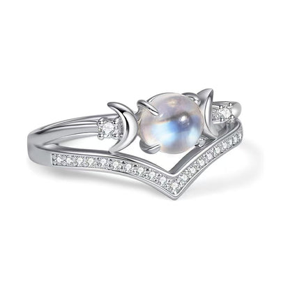 Natural Crystal Triple Moon Godness Ring for Women Adjustable Opening