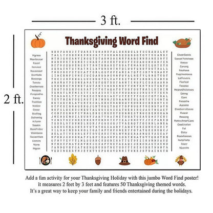 Glossy Print Thanksgiving Word Search Jumbo Poster, 36x24''