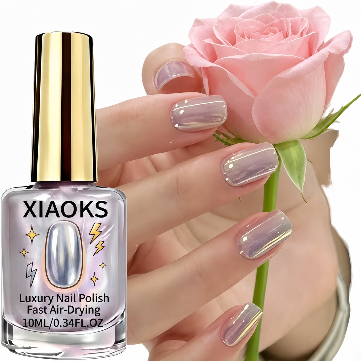 2Pcs Lilac Glossy Mirror Nail Strengthener, Glazed Donut Lilac Mirror Aurora Nail Strengthener Fast Air-Dry