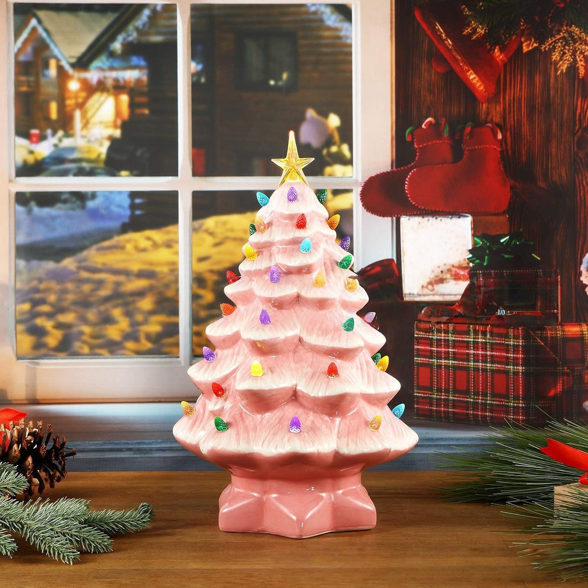 LED Christmas Tree Night Light, Colored Bulbs Nightlight with Switch