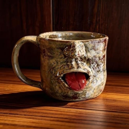 Handmade Face Shaped Ceramic Mug, Funny Tongue Out Coffee Cup with Artistic Sculptural Design