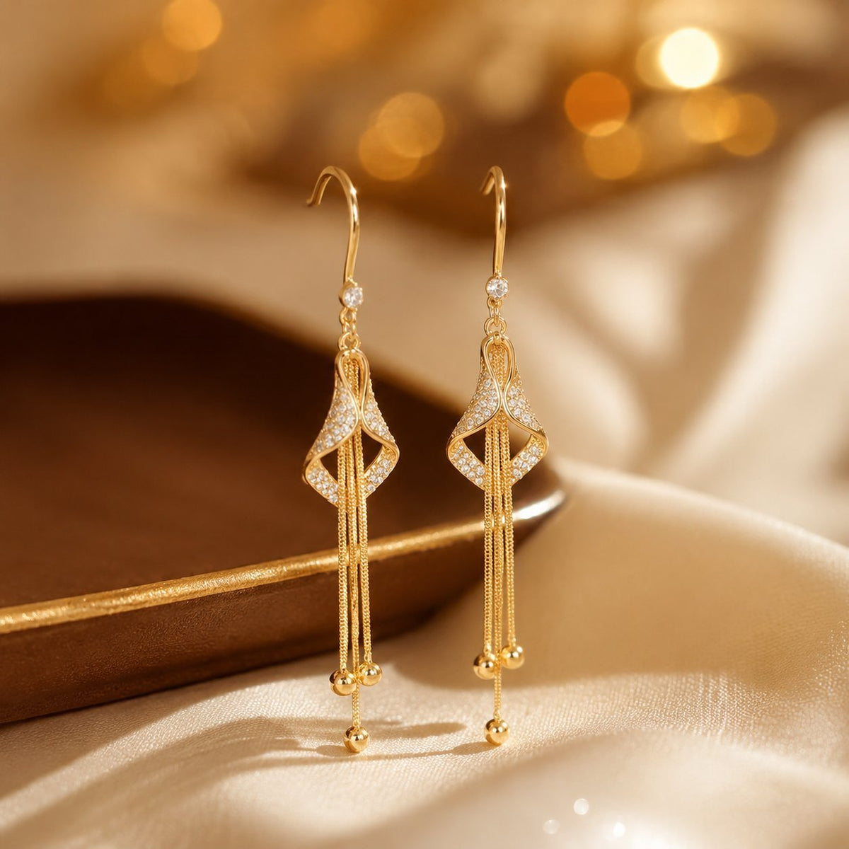 Elegant Rhinestone Tassel Earrings, Zinc Alloy Long Dangle Earrings