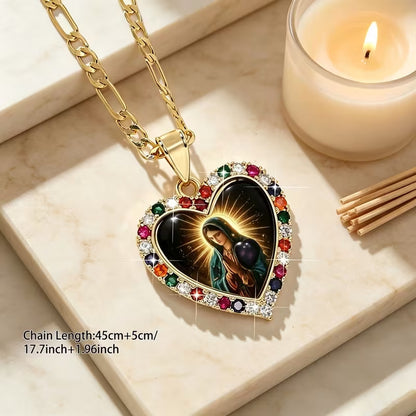 Crystal Rhinestone Virgin Mary Catholic Necklace
