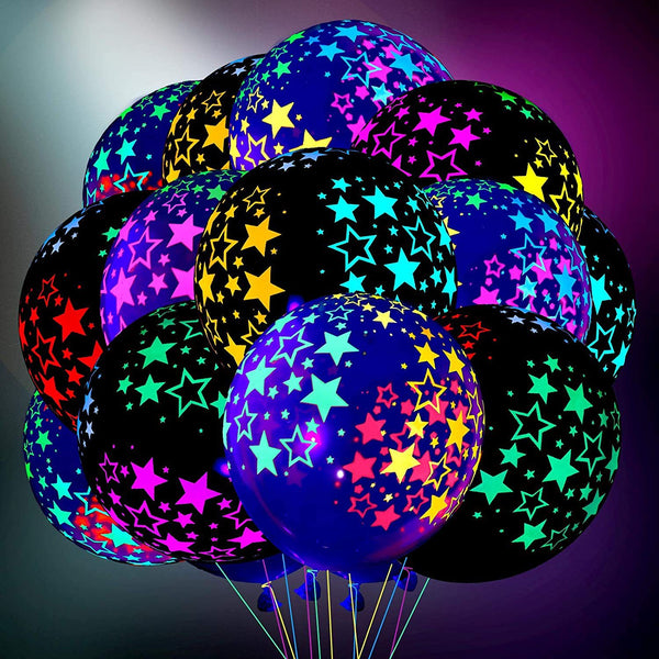 100 Pieces Neon Glow Balloons Neon Stars Glow in Blacklight Black Light Fluorescent Mini Stars
