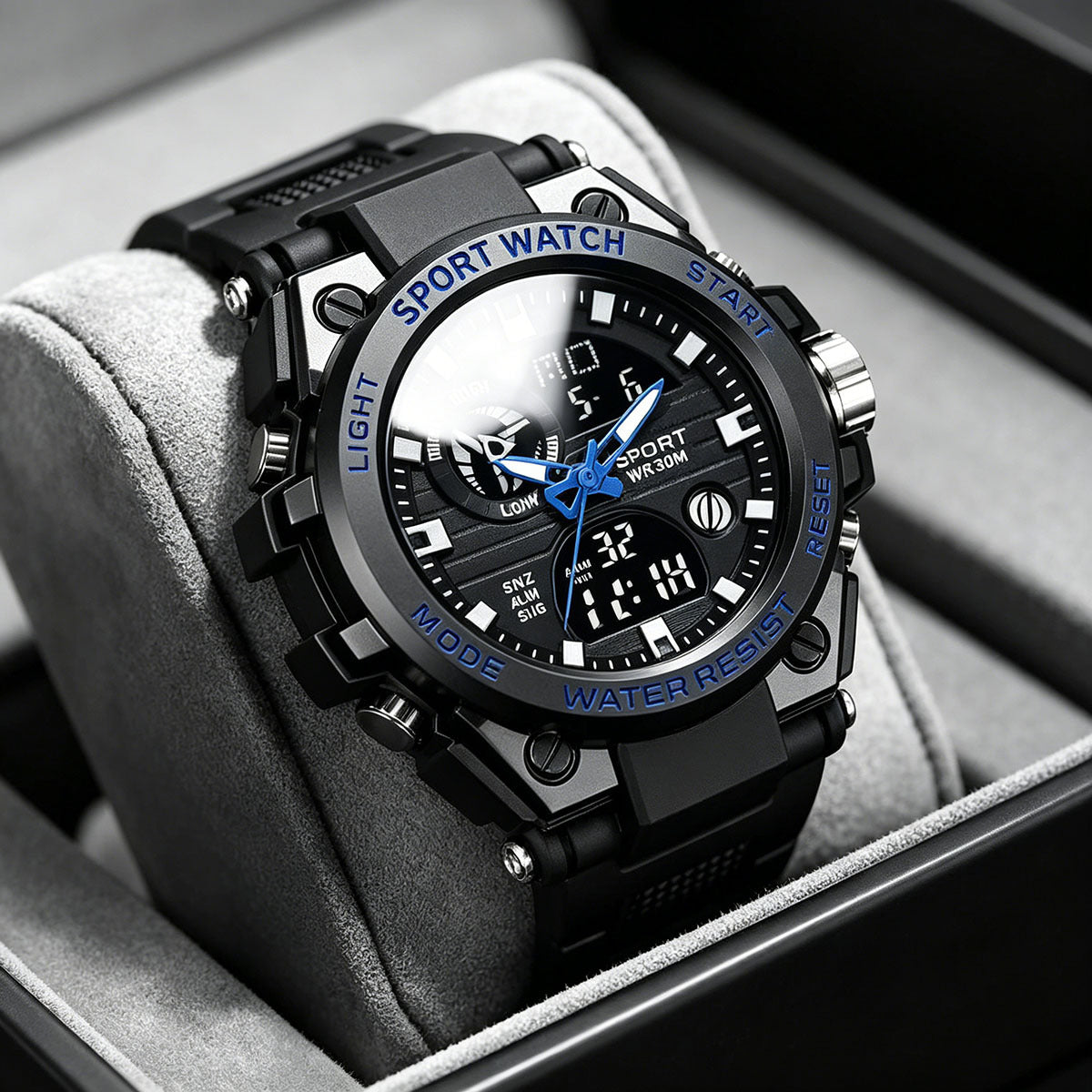 Men's Sporty Digital Watch with Luminous Dial, Alarm & Date Display