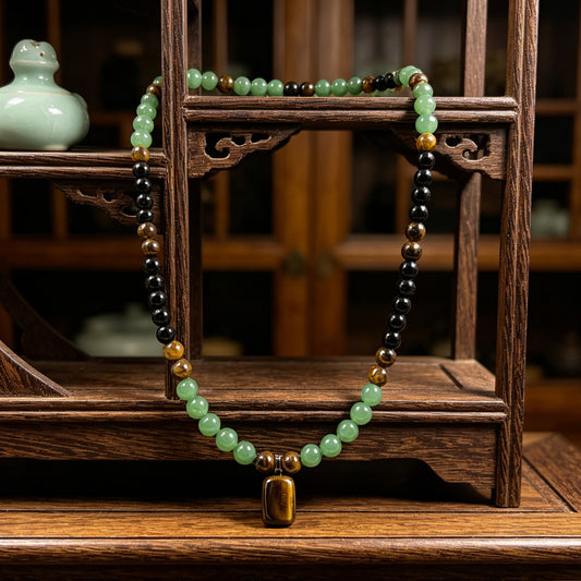Money Necklace Jewelry for Women Men, Wealth Tiger Eye Obsidian Beaded Good Luck Natural Stone