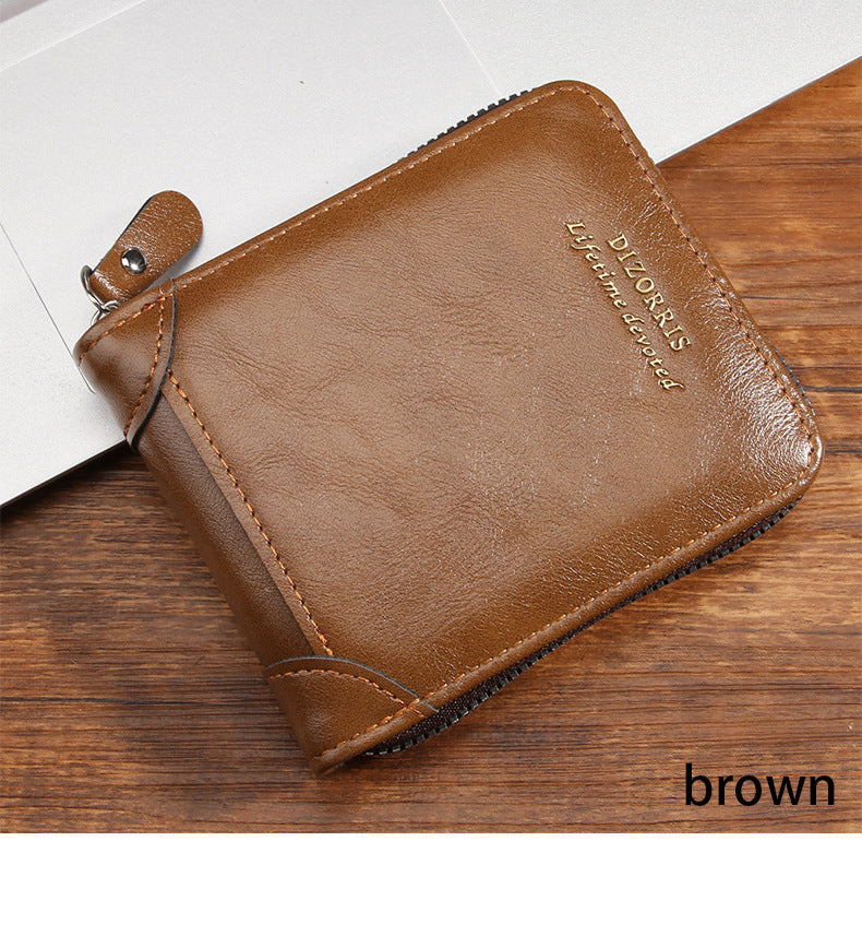 Men's Bi-fold Zip Wallet | Features 9 card slots, 2 clear ID windows, and durable stitching