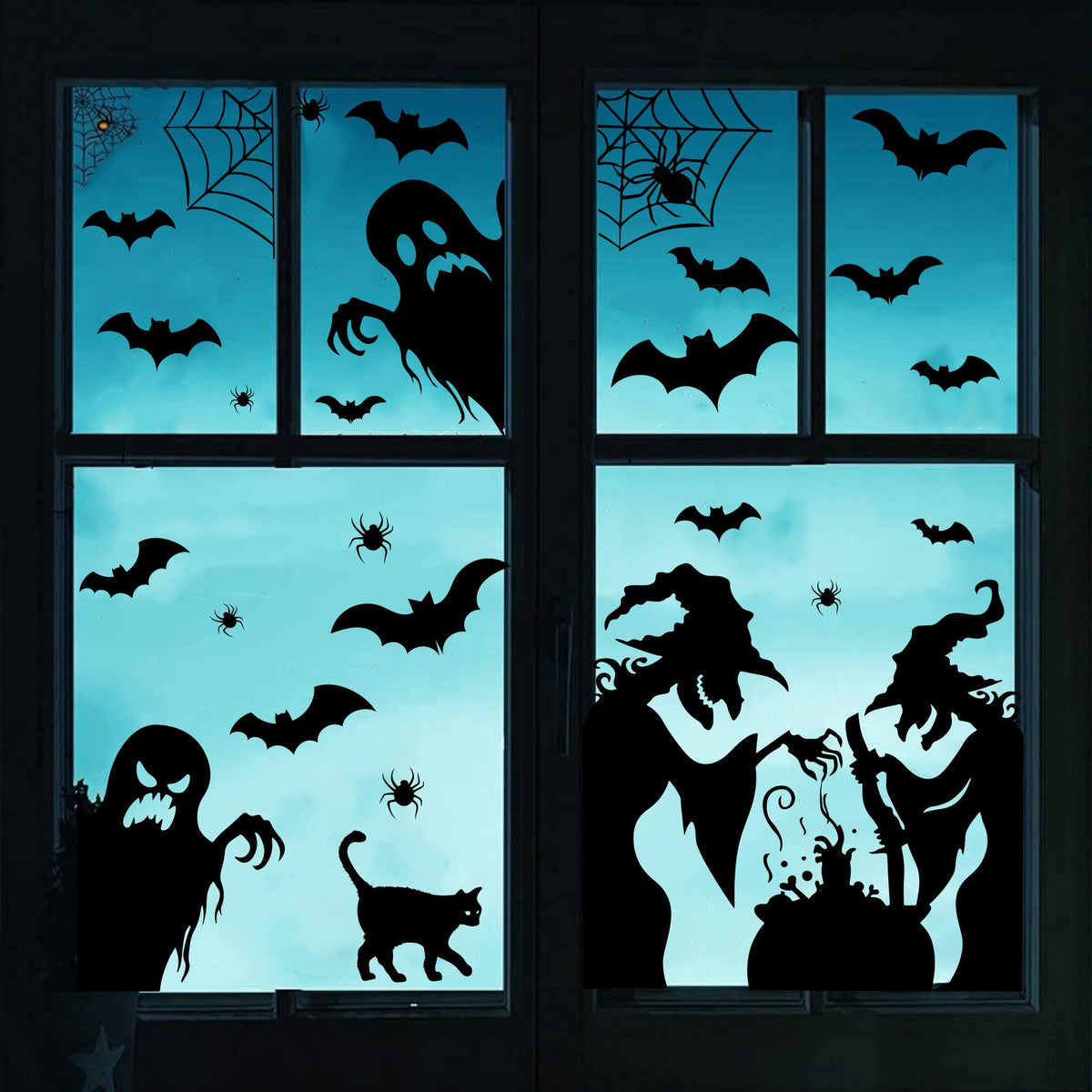 4Pcs Halloween Window Clings Silhouette Stickers Witch Bats Ghosts