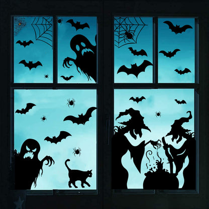 4Pcs Halloween Window Clings Silhouette Stickers Witch Bats Ghosts