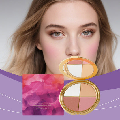 2Pcs 4-Color Highlighter & Blush Palette, Shimmer Eyeshadow Makeup Kit