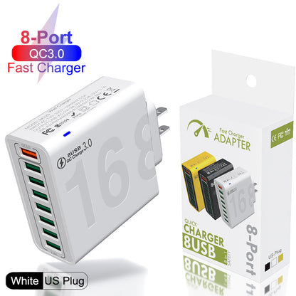 8 Ports with Quick Charger for Smart Phones, Tablets, Devices with Multiple Ports