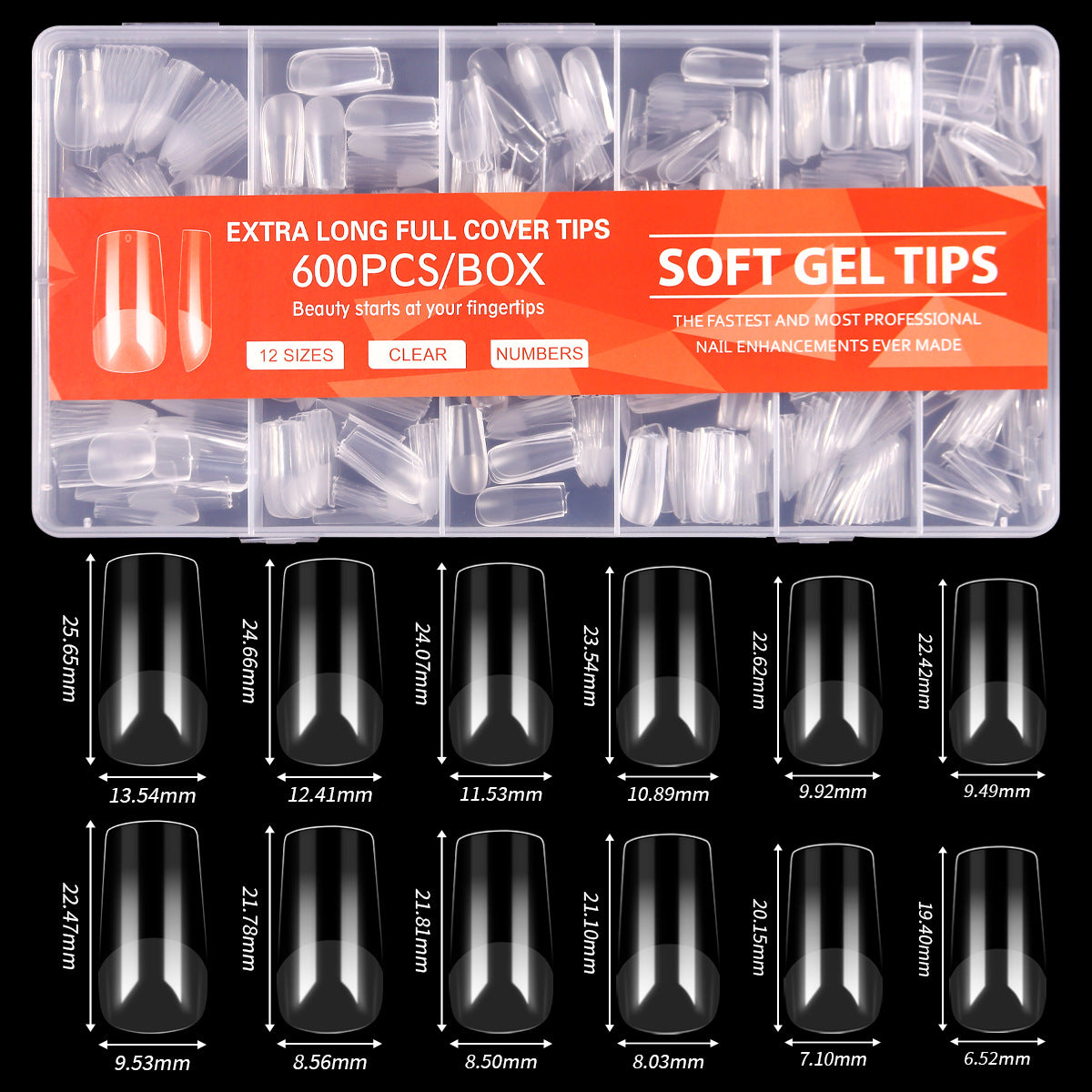 600pcs Almond Nail Tips Medium Fake Nails - Soft Gel Nail Tips Almond Shape