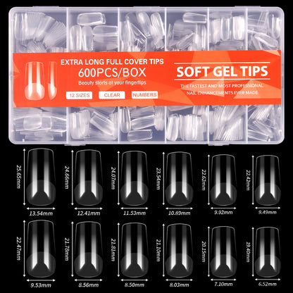 600pcs Almond Nail Tips Medium Fake Nails - Soft Gel Nail Tips Almond Shape