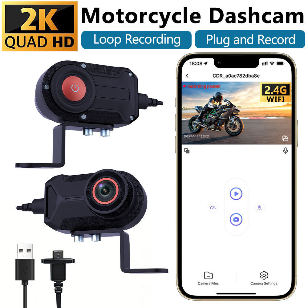 Portable Waterproof 2K HD Motorcycle Dash Cam with Wi-Fi