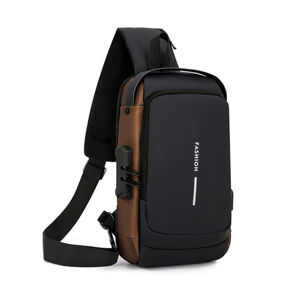 Travel Sling Bag Waterproof Crossbody Bag with Combination Lock Anti-Theft PU Leather Chest Bag