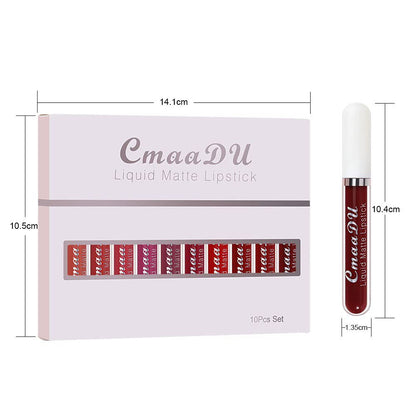 10Pcs Liquid Matte Matt Lipstick Set, Long Lasting Lipstick 24 hour Waterproof Lip Gloss