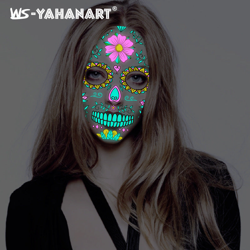 4pcs Halloween Glow Tattoos - UV Reactive Sugar Skull Face Decals