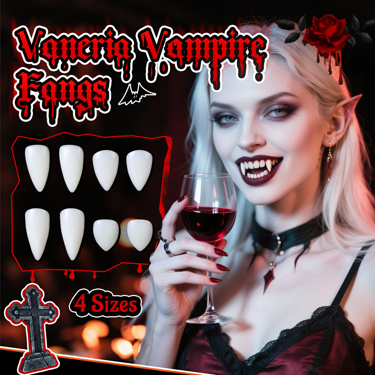 Reusable 4-Size Resin Vampire Fangs Set for Halloween