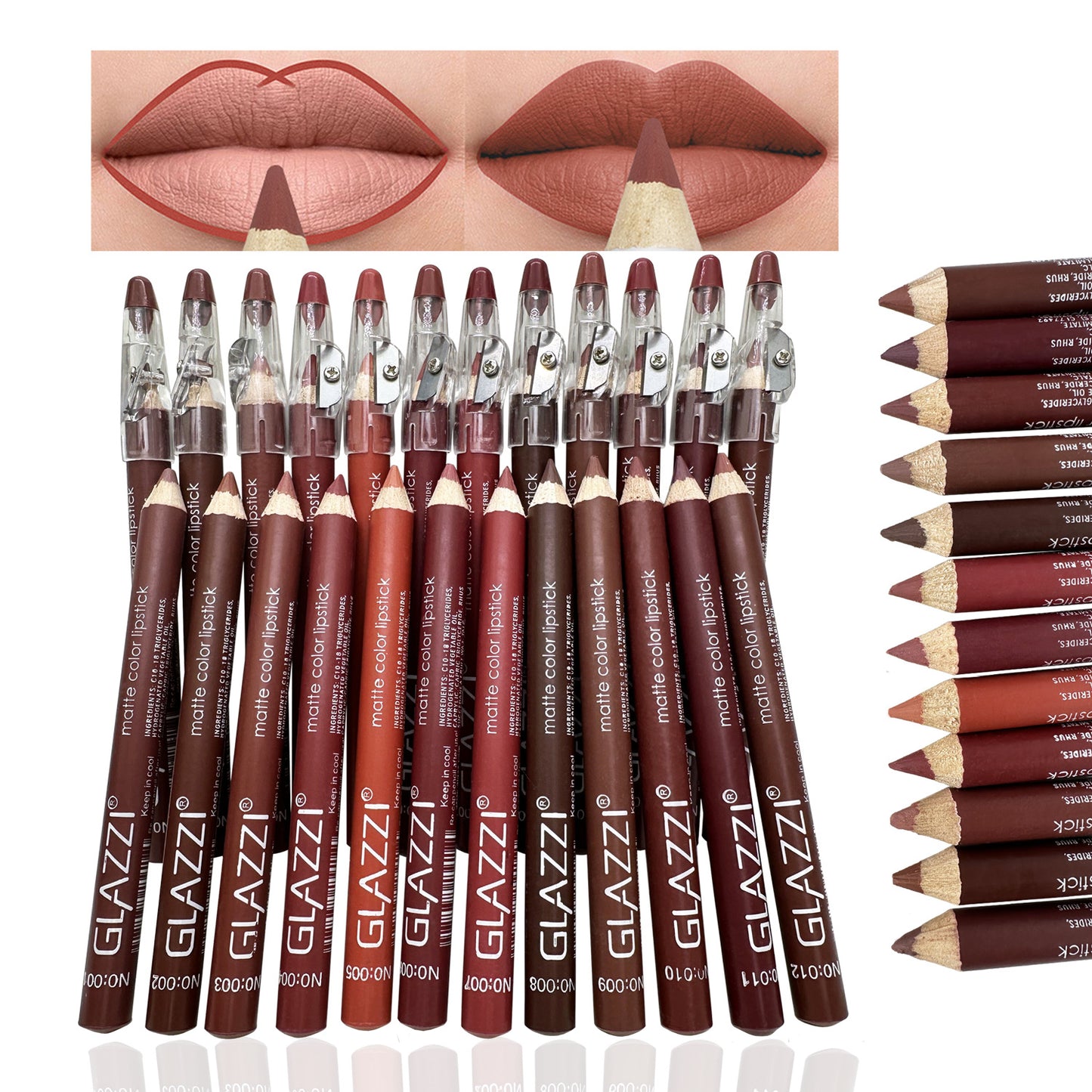 12PCS Lip Liner Pencils Set Pack for Shaping & Sculpting Lips with a Pencil Sharpener