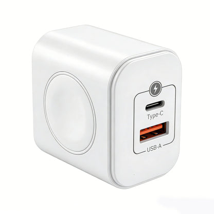 3-in-1 Charging Station with Built-in Wireless Charger Dual Ports