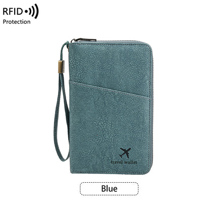 Family Passport Holder Wallet RFID Blocking Zippered Passport Wallet