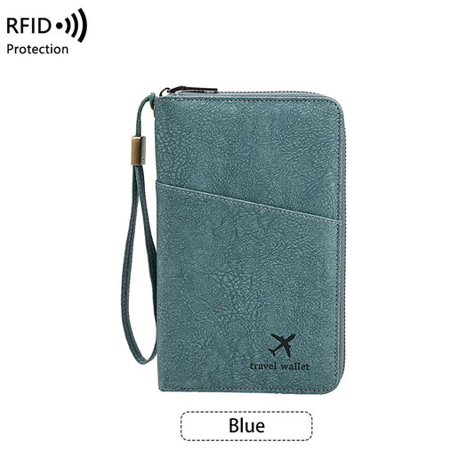Family Passport Holder Wallet RFID Blocking Zippered Passport Wallet