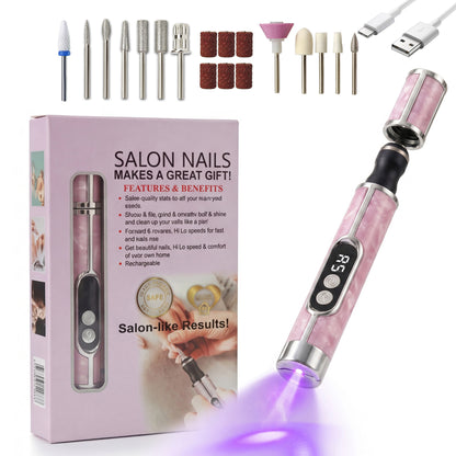 3 in 1 Electric Nail Drill Machine, USB C Rechargeable Nail File, LCD Display, UV Light, Adjustable Speeds