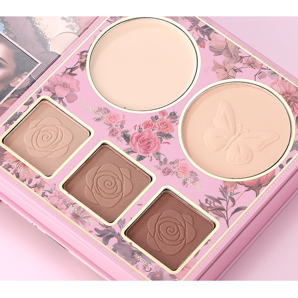 4-In-1 Pink Flip Makeup Book, Portable All-In-One Palette For Basic Eyeshadow, Blush, Lip Gloss & Bronzer