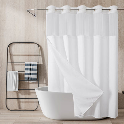 Double-Layer Waffle-Weave Waterproof Shower Curtain with Large Grommets
