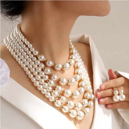 Elegant Pearl Jewelry Bead Cluster Collar Bib Choker Necklace and Earrings Set