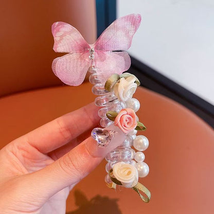 4PC Pearl Butterfly Telephone Wire Hair Ties – Spiral Elastic Bubble Ponytail Hair Bands