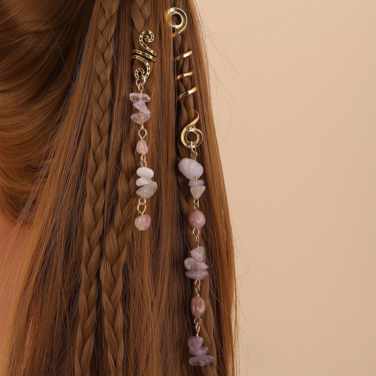 Colored Natural Stone Pendant Hair Jewelry