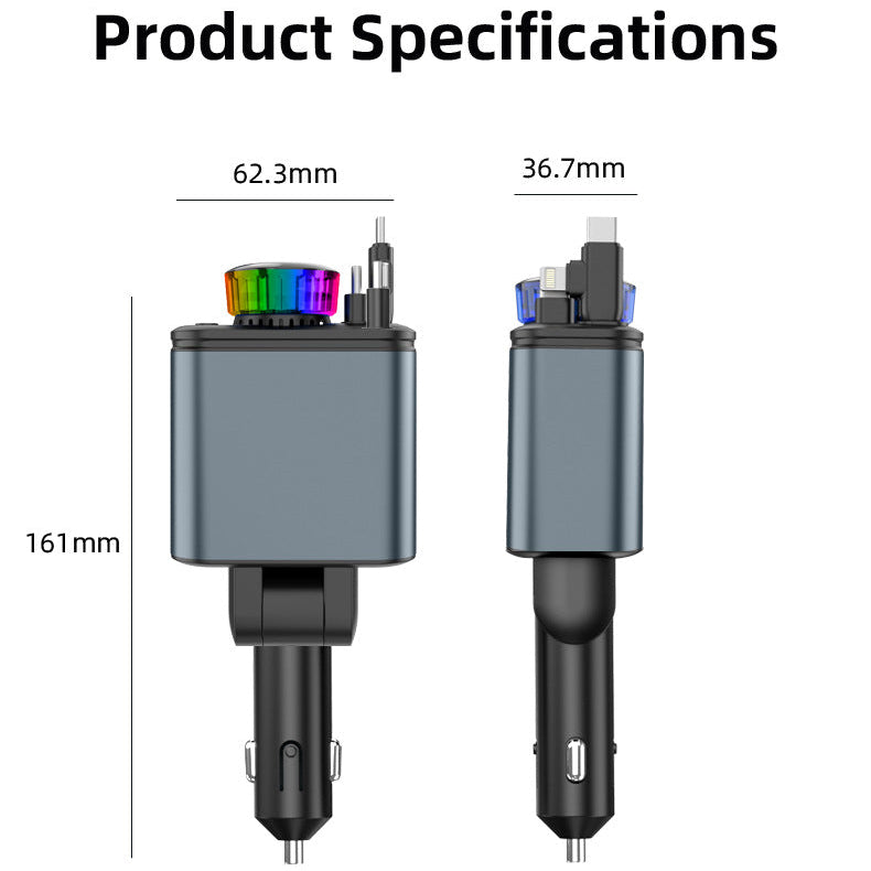 Retractable Car Charger USB C Fast Charging 120W Aromatherapy Starlight