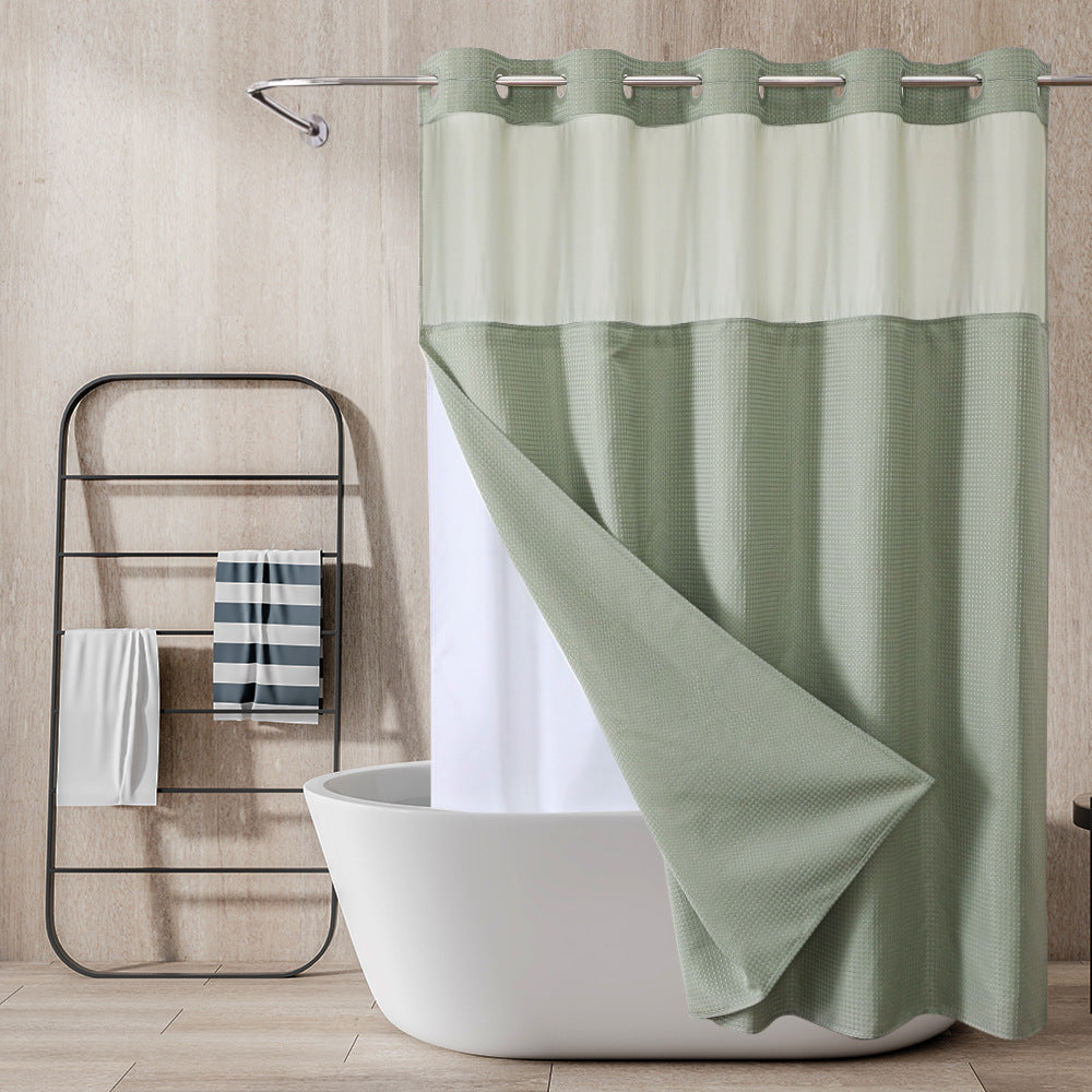 Double-Layer Waffle-Weave Waterproof Shower Curtain with Large Grommets