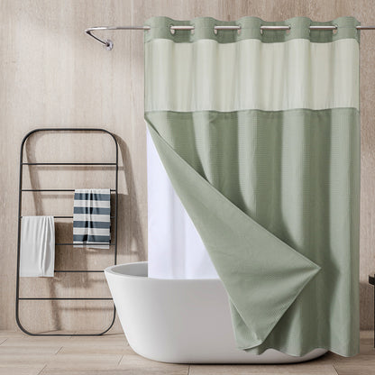 Double-Layer Waffle-Weave Waterproof Shower Curtain with Large Grommets