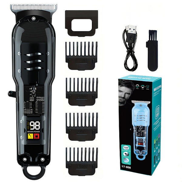Transparent LCD Digital Display Hair Clipper Kit — Rechargeable Home Hair Trimmer