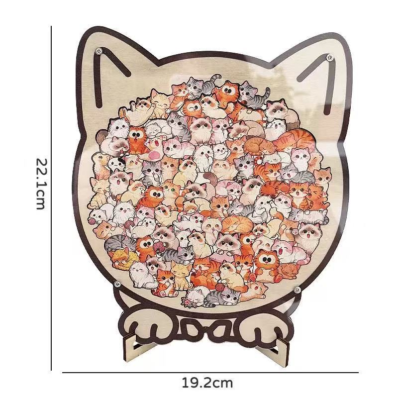 135-Piece Colored Cat Shaped Wooden Jigsaw Puzzle, Cats Shaped Wooden Puzzle