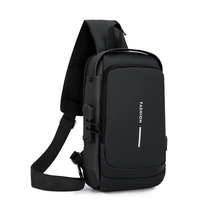 Travel Sling Bag Waterproof Crossbody Bag with Combination Lock Anti-Theft PU Leather Chest Bag