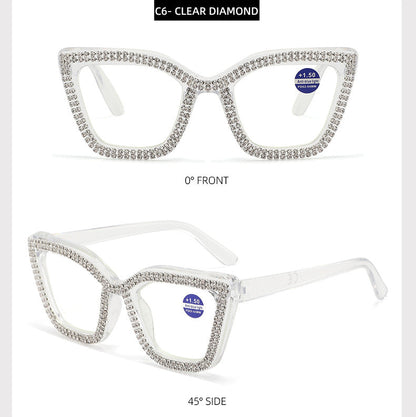 Rhinestone bling Diamond Reading Glasses Square Blue Light Blocking Readers